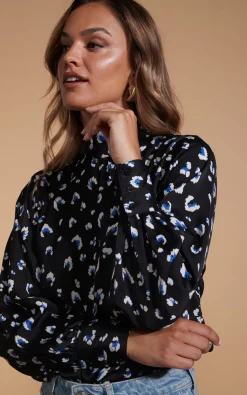 Women Dancing Leopard Margo Pintuck Blouse In Abstract White On Black Leopard