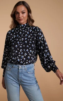 Women Dancing Leopard Margo Pintuck Blouse In Abstract White On Black Leopard