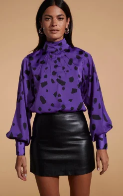 Women Dancing Leopard Margo Pintuck Blouse In Abstract Dot Black On Purple