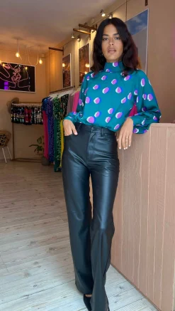 Women Dancing Leopard Margo Pintuck Blouse In Polka Dot Purple On Green