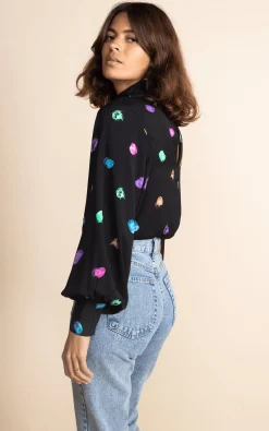 Women Dancing Leopard Margo Pintuck Blouse In Vintage Dots