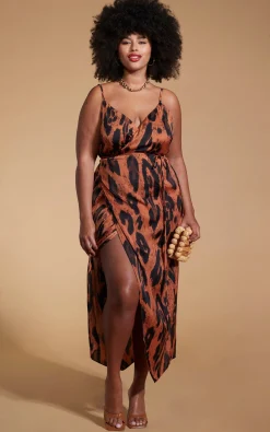 Women Dancing Leopard Mariah Wrap Dress In Chocolate Leopard - Extended Sizing