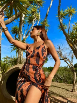 Women Dancing Leopard Mariah Wrap Dress In Chocolate Leopard