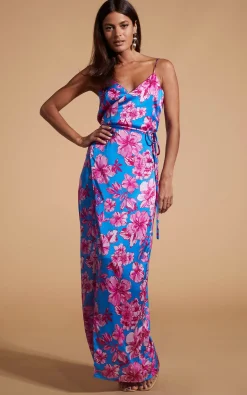 Women Dancing Leopard Mariah Wrap Dress In Pink & Blue Floral