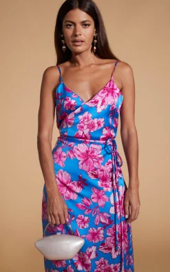 Women Dancing Leopard Mariah Wrap Dress In Pink & Blue Floral