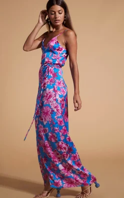Women Dancing Leopard Mariah Wrap Dress In Pink & Blue Floral