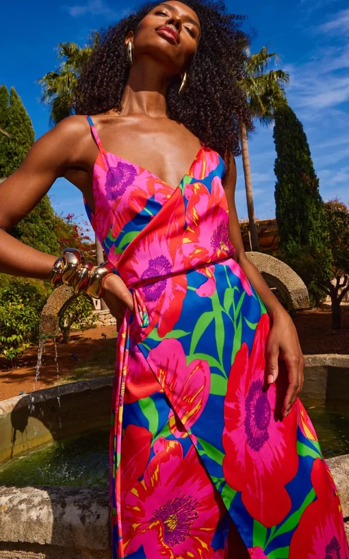 Women Dancing Leopard Mariah Wrap Dress In Poppy Bloom