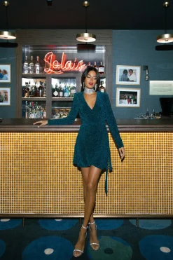 Women Dancing Leopard Marley Mini Dress In Turquoise Sparkle