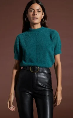 Women Dancing Leopard Millie Cropped Knit Top In Forest Green