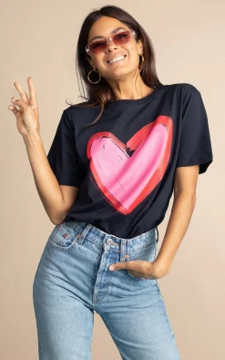 Women Dancing Leopard Navy Heart Charity T-Shirt For Choose Love