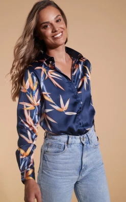 Women Dancing Leopard Nevada Satin Shirt In Bamboo