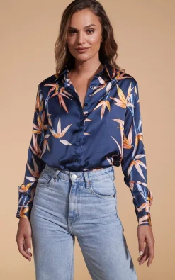 Women Dancing Leopard Nevada Satin Shirt In Bamboo