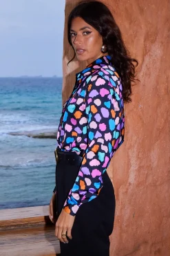 Women Dancing Leopard Nevada Satin Shirt In Multi Cloud