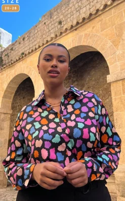 Women Dancing Leopard Nevada Satin Shirt In Multi Cloud - Extended Sizing