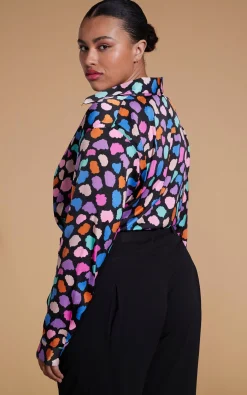 Women Dancing Leopard Nevada Satin Shirt In Multi Cloud - Extended Sizing