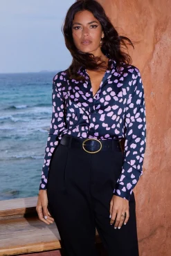 Women Dancing Leopard Nevada Satin Shirt In Pink On Black Cloud