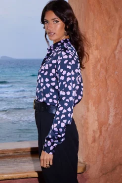 Women Dancing Leopard Nevada Satin Shirt In Pink On Black Cloud