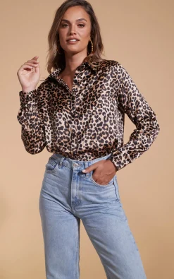 Women Dancing Leopard Nevada Satin Shirt In Rich Leopard