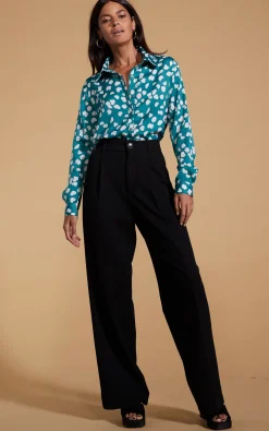 Women Dancing Leopard Nevada Satin Shirt In White On Green Cloud