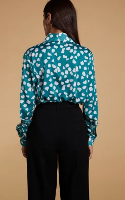 Women Dancing Leopard Nevada Satin Shirt In White On Green Cloud