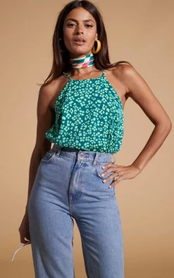 Women Dancing Leopard Nina Halter Cami Top In Green On Green Leopard