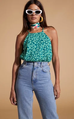 Women Dancing Leopard Nina Halter Cami Top In Green On Green Leopard