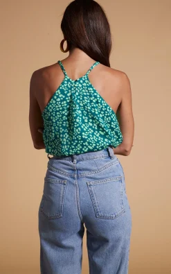 Women Dancing Leopard Nina Halter Cami Top In Green On Green Leopard