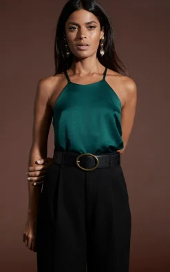 Women Dancing Leopard Nina Halter Cami Top In Pine Green