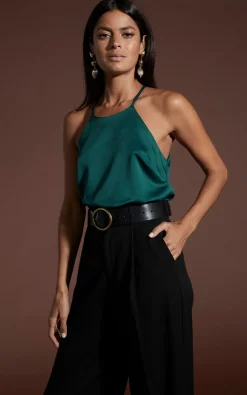 Women Dancing Leopard Nina Halter Cami Top In Pine Green