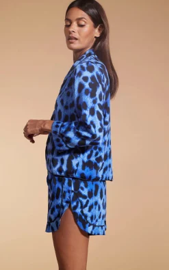 Women Dancing Leopard Oona Shortie Pj Set In Bright Blue Leopard