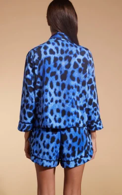 Women Dancing Leopard Oona Shortie Pj Set In Bright Blue Leopard
