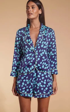 Women Dancing Leopard Oona Shortie Pj Set In Ice Blue On Navy Cloud