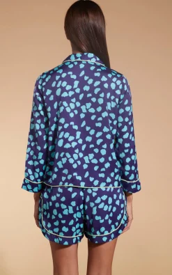 Women Dancing Leopard Oona Shortie Pj Set In Ice Blue On Navy Cloud