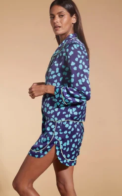 Women Dancing Leopard Oona Shortie Pj Set In Ice Blue On Navy Cloud