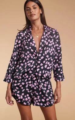 Women Dancing Leopard Oona Shortie Pj Set In Pink On Black Cloud
