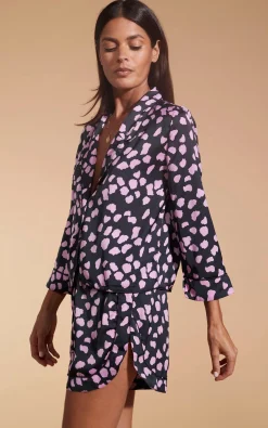 Women Dancing Leopard Oona Shortie Pj Set In Pink On Black Cloud