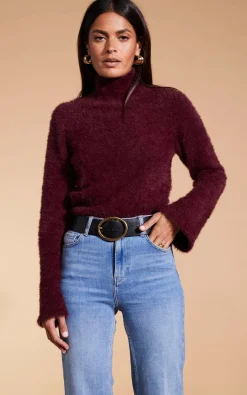 Women Dancing Leopard Poppy Jumper In Winter Berry