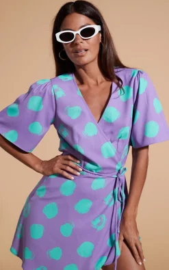 Women Dancing Leopard Rafferty Dress In Green On Purple Dot