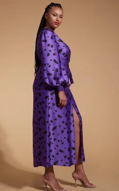 Women Dancing Leopard Remy Dress In Abstract Dot Black On Purple- Extended Sizing