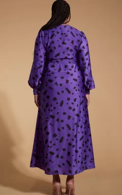 Women Dancing Leopard Remy Dress In Abstract Dot Black On Purple- Extended Sizing