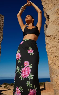 Women Dancing Leopard Renzo Midi Slip Skirt In Pink Peony