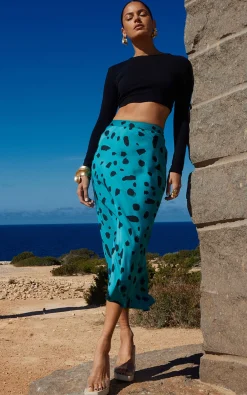 Women Dancing Leopard Renzo Skirt In Abstract Dot Black On Teal