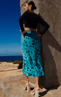 Women Dancing Leopard Renzo Skirt In Abstract Dot Black On Teal
