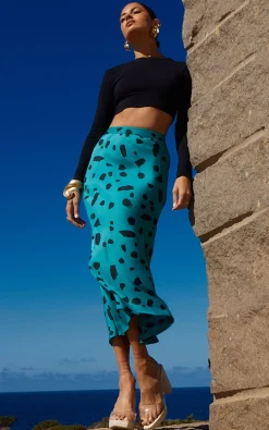 Women Dancing Leopard Renzo Skirt In Abstract Dot Black On Teal