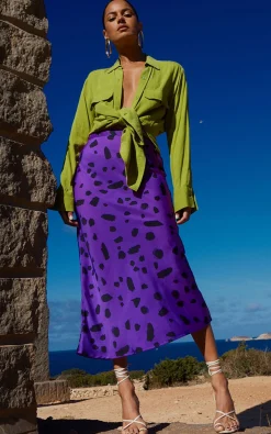 Women Dancing Leopard Renzo Skirt In Abstract Dot Black On Purple