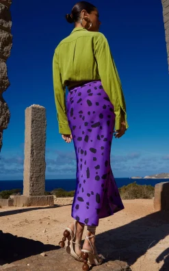 Women Dancing Leopard Renzo Skirt In Abstract Dot Black On Purple