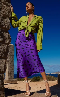 Women Dancing Leopard Renzo Skirt In Abstract Dot Black On Purple