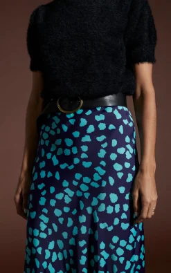Women Dancing Leopard Renzo Skirt In Ice Blue On Navy Cloud