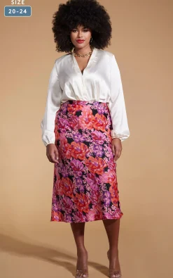 Women Dancing Leopard Renzo Skirt In Red & Lilac Floral - Extended Sizing
