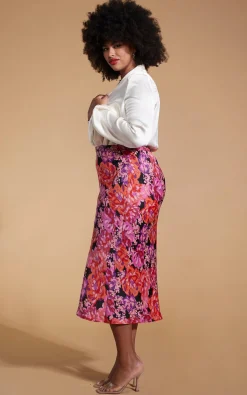 Women Dancing Leopard Renzo Skirt In Red & Lilac Floral - Extended Sizing